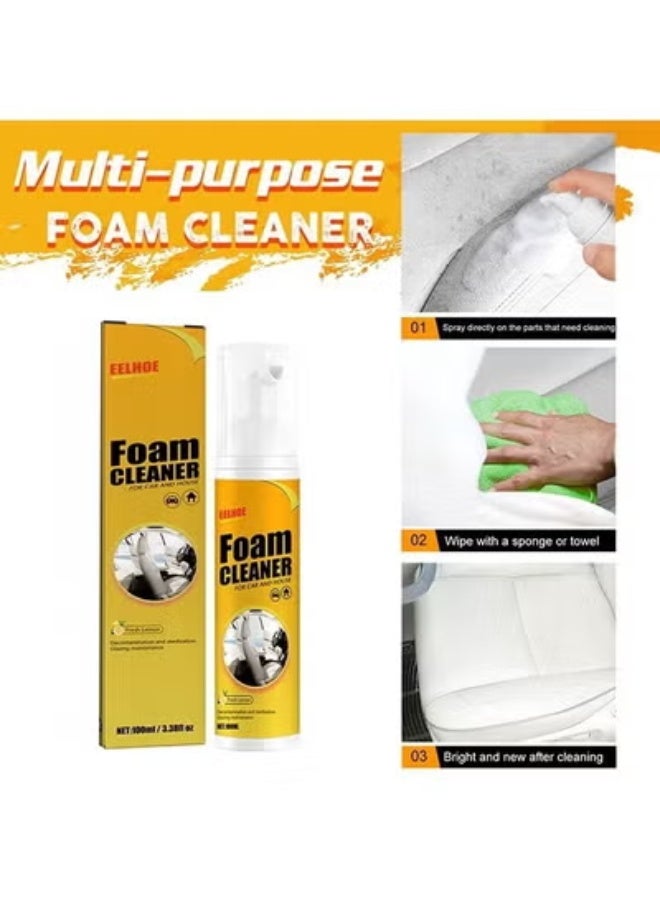 EELHOE Foam Cleaner For Car And House 100ml -Multifunctional No Flushing Car Interior Cleaning,Grease-Free Cleaner All Purpose Foam Cleaner Spray Lemon Flavor For Car House Kitchen - Image 3